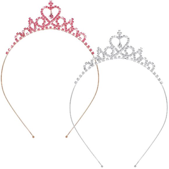 Accessories - 2 Pack Princess Crown Tiara Crystal Headband Crown for Girls Women Heart Rhinest